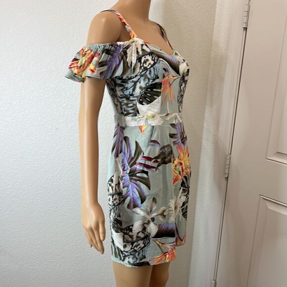 Guess Dress Sz Small Tropical Floral Sweetheart Neck Adjustable Straps Pockets - Picture 6 of 15